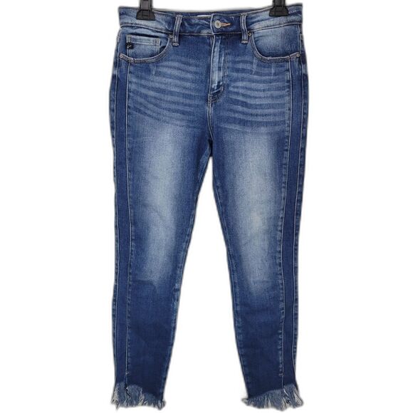 KanCan Stonewash Dark Wash Denim Fray Hem Skinny Jeans - Picture 1 of 5